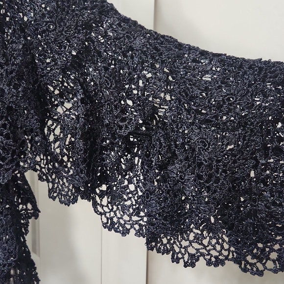 Boston Proper Black Crochet Lace Top M/L - Picture 7 of 8